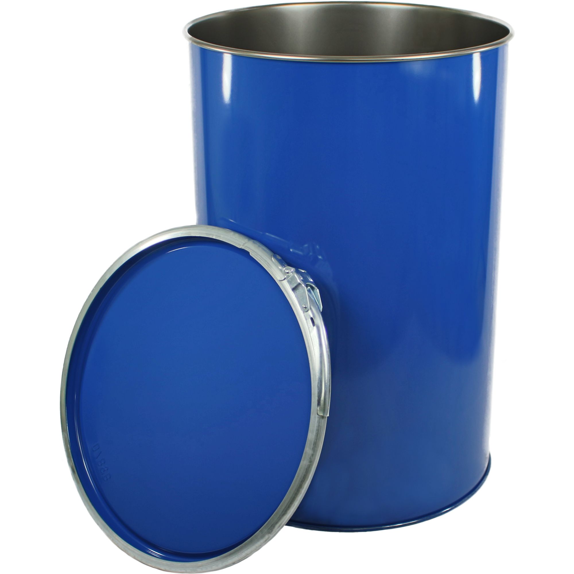 Stahl-Deckelfass 212 L, glattwandig, blank/blau, Doppelzulassung